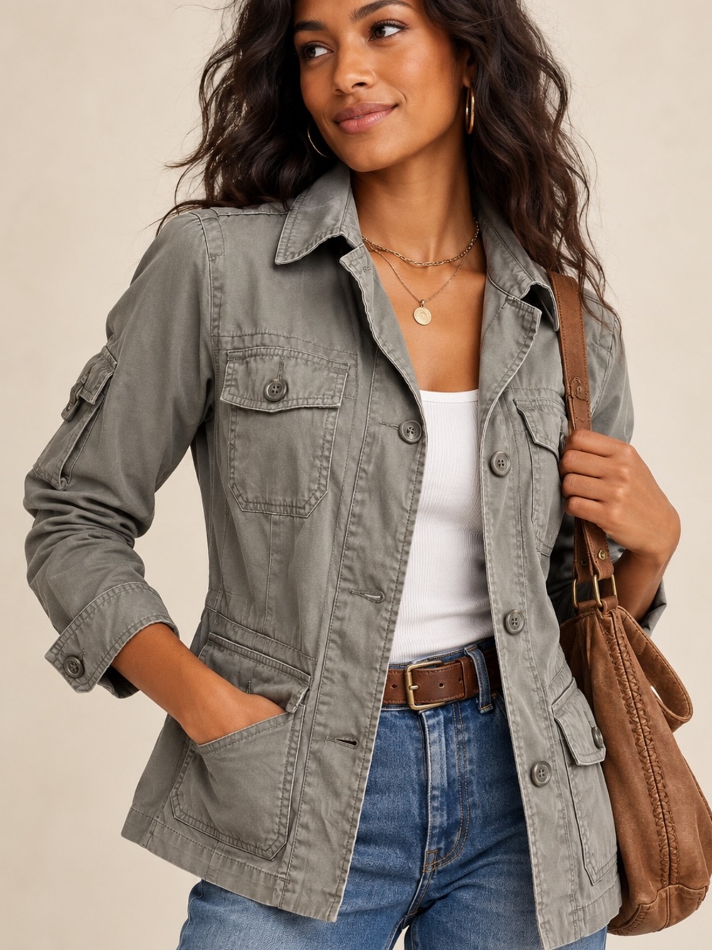 Gap Utility Field Jacket Small Gray Y2K Military Safari Style 100% Cotton Small